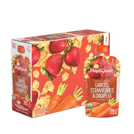 Happy Baby Clearly Crafted, Stage 2, Organic Baby Food, Carrots, Strawberries & Chickpeas, 4 Oz (Innerpack of 8)
