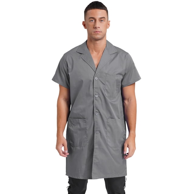iiniim Men's Short Sleeve Wear Resistant Dustproof Work Coat Anti Stat Tech Jacket Lab Coat Gray 175/XL