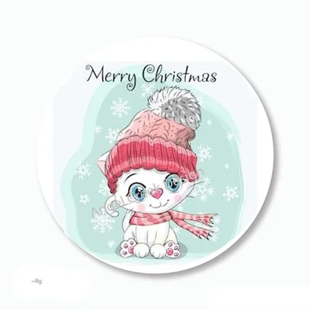 DOPASTICKER Cute Holiday White Cat Scrapbook Stickers Merry Chri.Stm.As Phone Water Bottle Stickers Cars Stickers Water Bottle Stickers For Kids