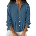 thumbnail image 3 of Rvasteizo Womens Summer Short Sleeve V Neck Blouses Shirts Solid Color Linen Pleated Button Front Top, 3 of 5