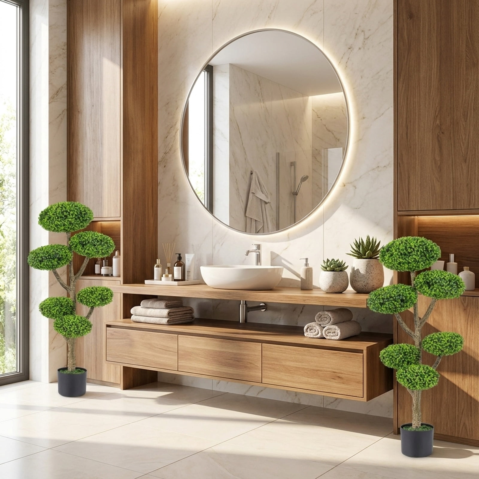 Vebreda Indoor Outdoor 6 Balls Topiary Tree with Realistic Trunk and Weighted Cement-Filled Base, Vivid & Lifelike Look, Long-Lasting Quality