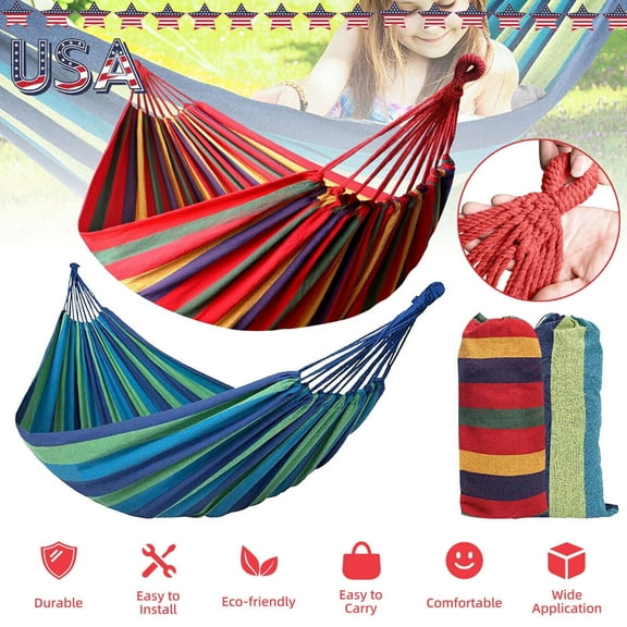 MDHAND 2-Person Brazilian-Style Double Hammock Bed with Portable Carrying Bag,79*59in,Blue