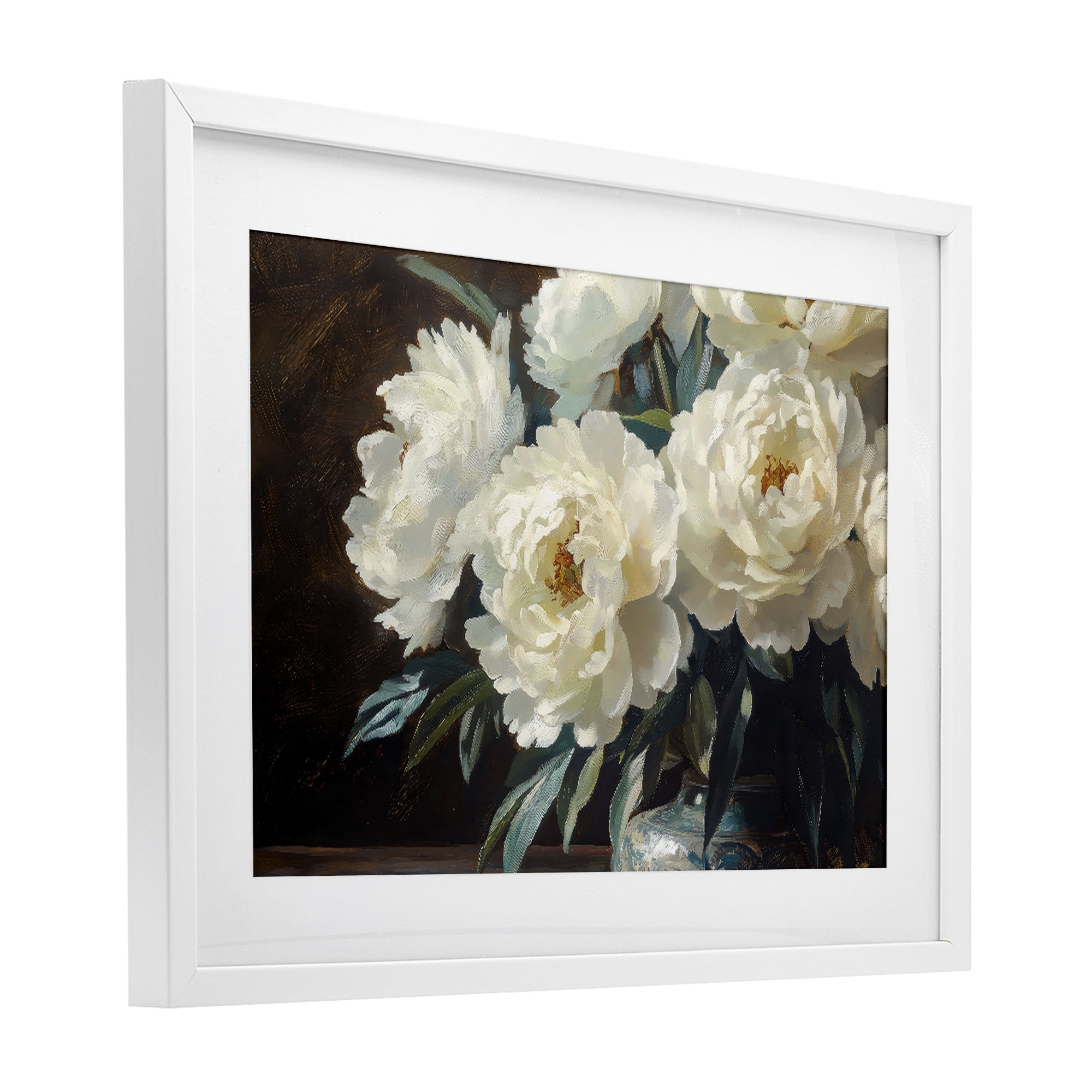 Stupell Industries Large Moody White Floral White Framed Print Under Glass, design by Petal Prints Design