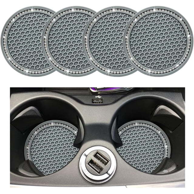 Yazoeia 4 PCS Bling Car Cup Coaster, 2.75 Inch Anti-Slip Anti-Scratch Cup Holder Insert Coaster, Sparkling Crystal Rhinestone Auto Cup Mat, Universal Interior Car Accessories (Gray) CJC912-115018