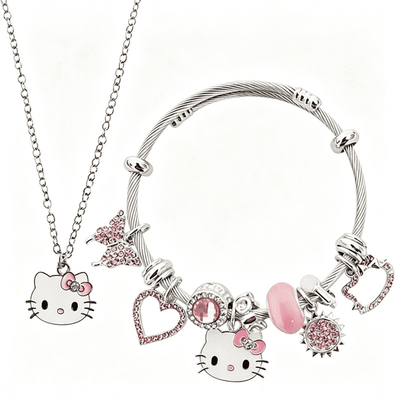 DESIGNICE Cute Necklace Charm Bracelet Set， Personalized Jewelry Gift for Women, Adorable Anime Necklace