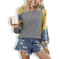 thumbnail image 3 of Camiseta de mujer Tie Dye Costura impresa Top Cuello redondo Manga larga Blusa de otoño Sudadera informal, Gris, L Advancent AP003999-11, 3 of 7
