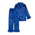 thumbnail image 2 of Hvyesh Family Pajamas Matching Sets Lightweight Silk Satin Pjs Sleepwear Comfy Long Sleeve Button Down Holiday Loungewear, 2 of 5