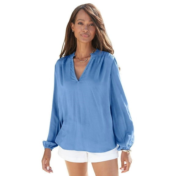 LASCANA Women's Ruffle Detail Blouse Shirt Shirring