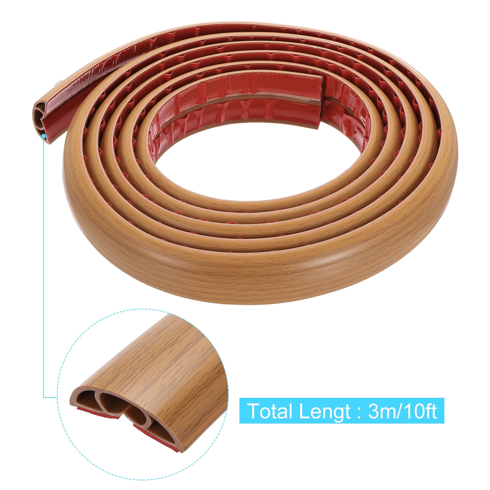 10ft Floor Cord Cover, Self Adhesive Cord Hider 0.5" W x 0.3" H for Cable Management Cable Protector, Brown Wood