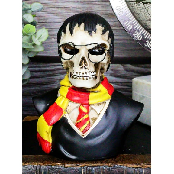 Scary Potter Sorcerer Gryffindor Skeleton With Scarf And Glasses Mini Figurine