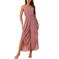 thumbnail image 1 of Mono de tirantes de verano casual para mujer INSPIRE CHIC, sin mangas, con escote en V, cintura con lazo, pierna ancha, color rosa oscuro, talla M, 1 of 1