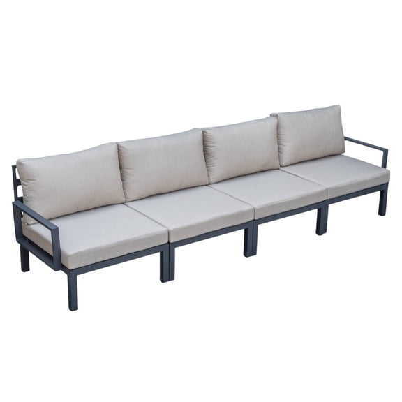 LeisureMod 4-Piece Patio Chair Upholstered in Polyester Sofa with Removable Cushion Covers and Powder-Coated Aluminum Frame for Modern Home, Backyard Garden Hamilton Collection in Beige
