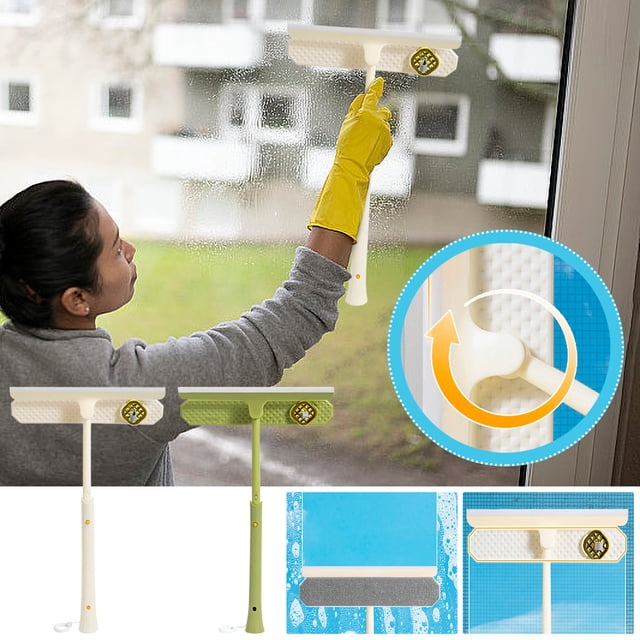 Fiudx Limpiador de Ventanas Telescópico, Raspador Multifuncional de Doble Cara, Cepillo de Esponja Suave, Uso En Seco y Húmedo, Versátil para Vidrios, Espejos y Parabrisas de Automóviles, Juego Compa