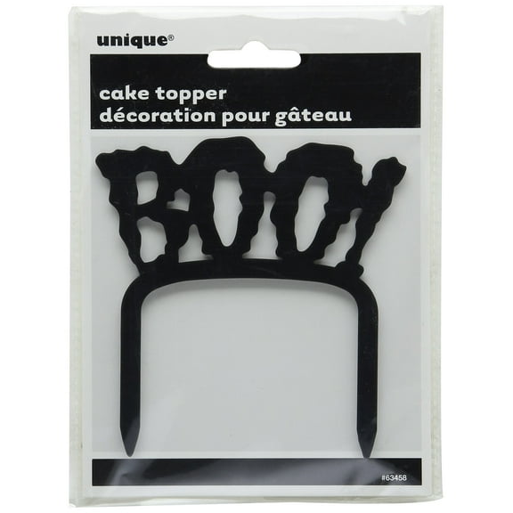 Unique Halloween Boo Plastic Cupcake Topper, 6.5" x 4.75", Black