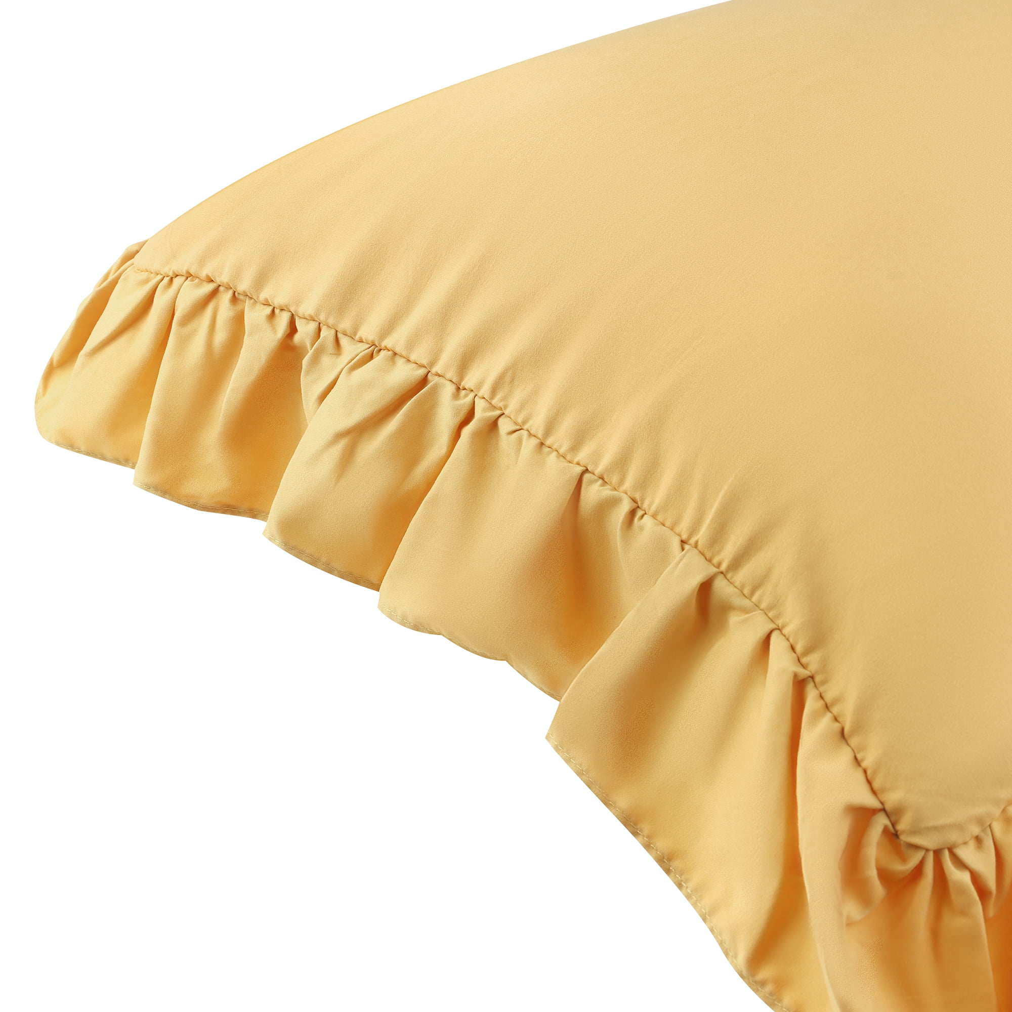 Unique Bargains Set of 2  Single Layer Ruffled Envelope Closure Pillow Shams Queen Yellow