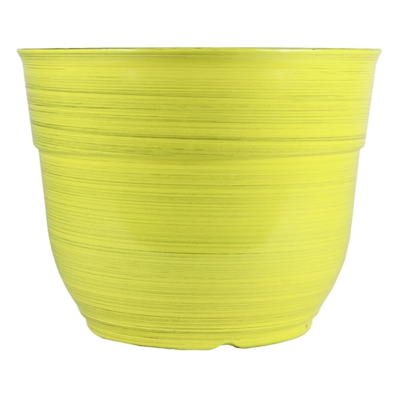 Garden Elements Indoor/Outdoor Glazed Brushed Happy Plastic Planter, Large, Bright Yellow, 15"