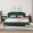 thumbnail image 7 of Royard Oaktree King Size Platform Bed Frame with Velvet Tufted Curved Headboard Linen Upholstered Bed with Solid Wood Frame and Slats, Nailhead Trim, No Box Spring Needed, Green, 7 of 7