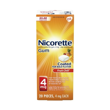 Nicorette Nicotine Gum, Stop Smoking Aid, 4 mg, Fruit Chill Flavor, 20
