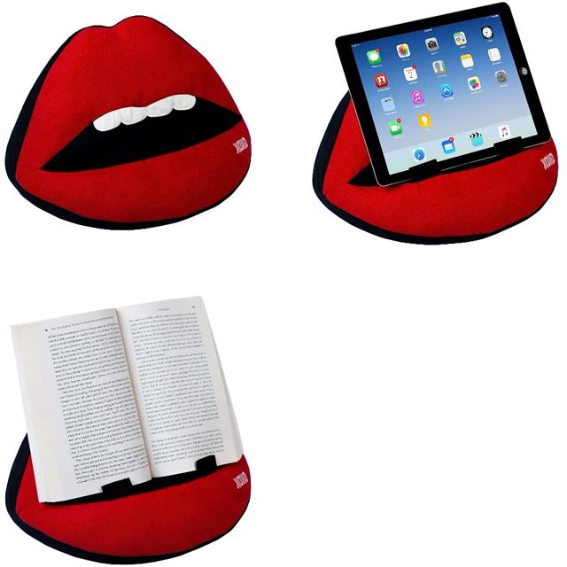Book Couch iPad Stand, Tablet Stand and Book Holder, Reading Pillow Cushion in Bed at Home TraCPDD el, Lap Rest Support, Gift Idea Compatible with eReader/Kindle/Smartphone (Hot Lips) Hot Lips