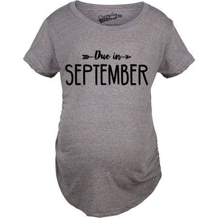 

Maternity Due In September Funny Pregnancy T-Shirt Announcement Month Tee (Dark Heather Grey) - XL