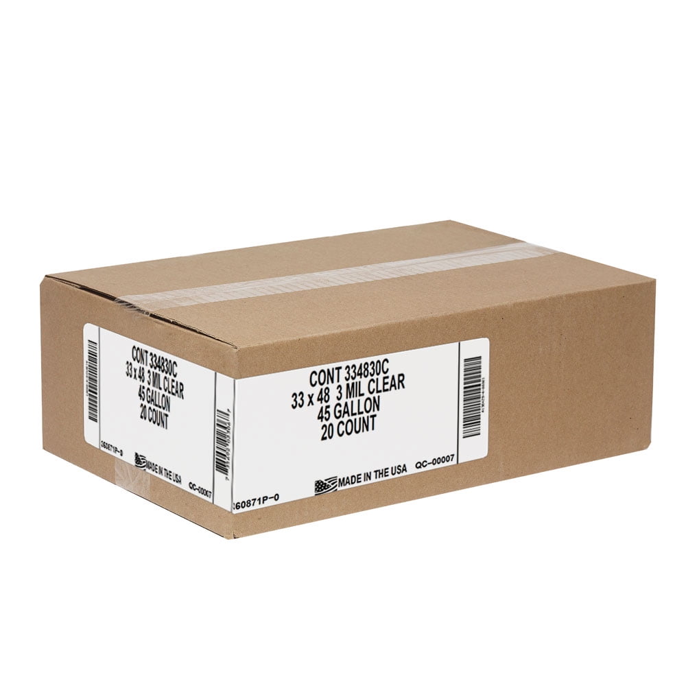 Ultrasac 45 Gallon 3.0 MIL Clear Heavy Duty Contractor Trash Bags with Handtie - 33" x 48" - Pack of 20 - for Construction, Commercial, & Industrial