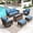 Blue, variant on SUMMIT LIVING 7-Seat Patio Furniture Set with 56" Gas Fire Pit Table (50,000 BTU), Wicker Sectional Outdoor Conversation Set with Swivels Chairs, Beige