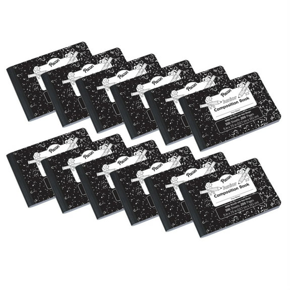Pacon Junior Wide Rule Composition Notebooks, 5" x 7.5", Black Marble, 100 Sheets, 12 Count
