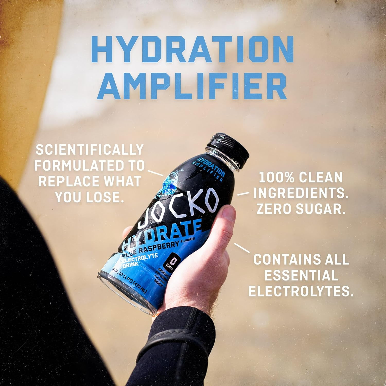 Jocko Fuel Hydrate Electrolyte Drinks - Sports Drink Hydration, Blue Raspberry 16 Oz (12 Pack)