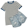 thumbnail image 4 of Summer Short Sleeve Striped Print Color Block Casual Shirt Tops, 4 of 6