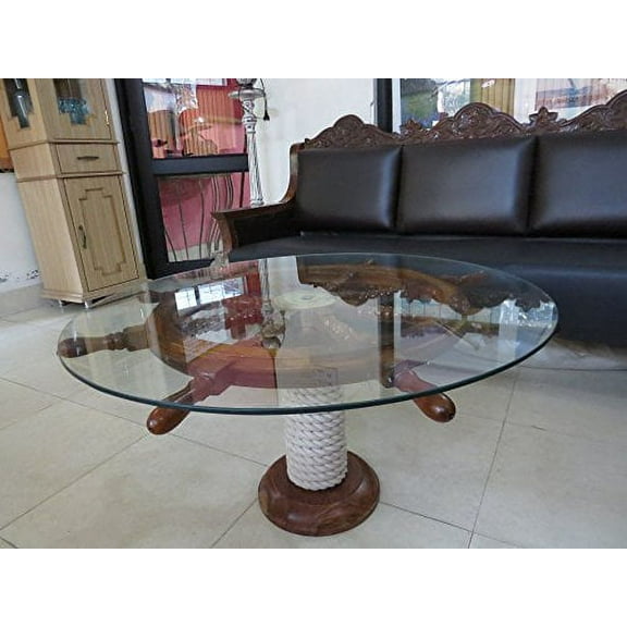 nautical ship wheel table 36'  home decor with glass