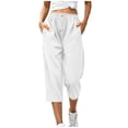 thumbnail image 3 of UKHCCC Women's Loose Fit Waffle Knit Capri Pants with Pockets Elastic Waist Drawstring Casual Summer Lounge Joggers Soft Cotton S-2XL, 3 of 9