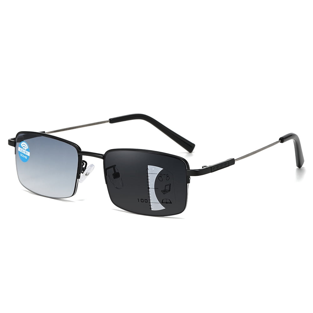 2pc Progressive Photochromic Reading Glasses for Men Blue Light Blocking Multifocus Lens Computer Readers Near Far Vision Magnification 1.5x,Black