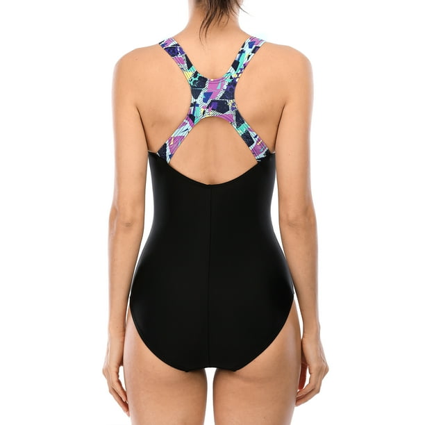 BeautyIn Women's One Piece Swimsuits Wide Shoulders Bathing Suit Color  Blocked 