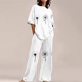 thumbnail image 2 of Alitao Cotton Pajamas Womens Pajama Sets Lounge Sets Summer Loose Short Sleeve Floral Print Top Shirt With Pants Large Size 2 Set Women'S Sleepwear Two Piece Sets for Women White M, 2 of 5