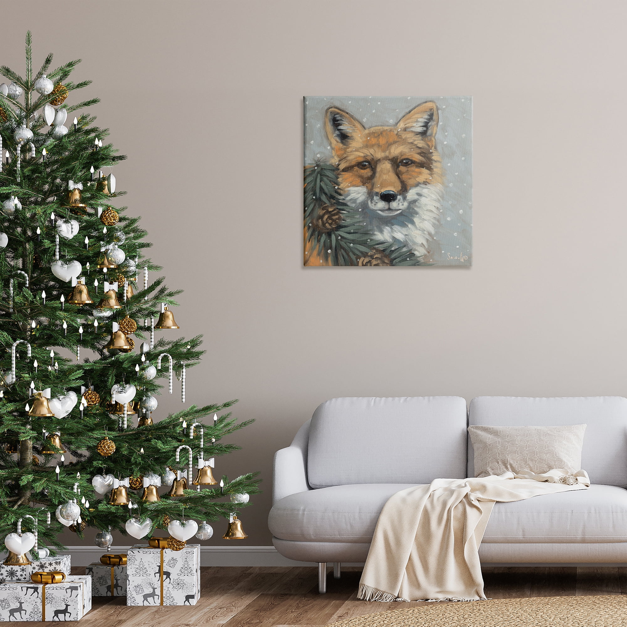 Stupell Industries Fox with Snowy Pinecones Holiday Painting Gallery Wrapped Canvas Art Prints Wall Art, 30 x 30