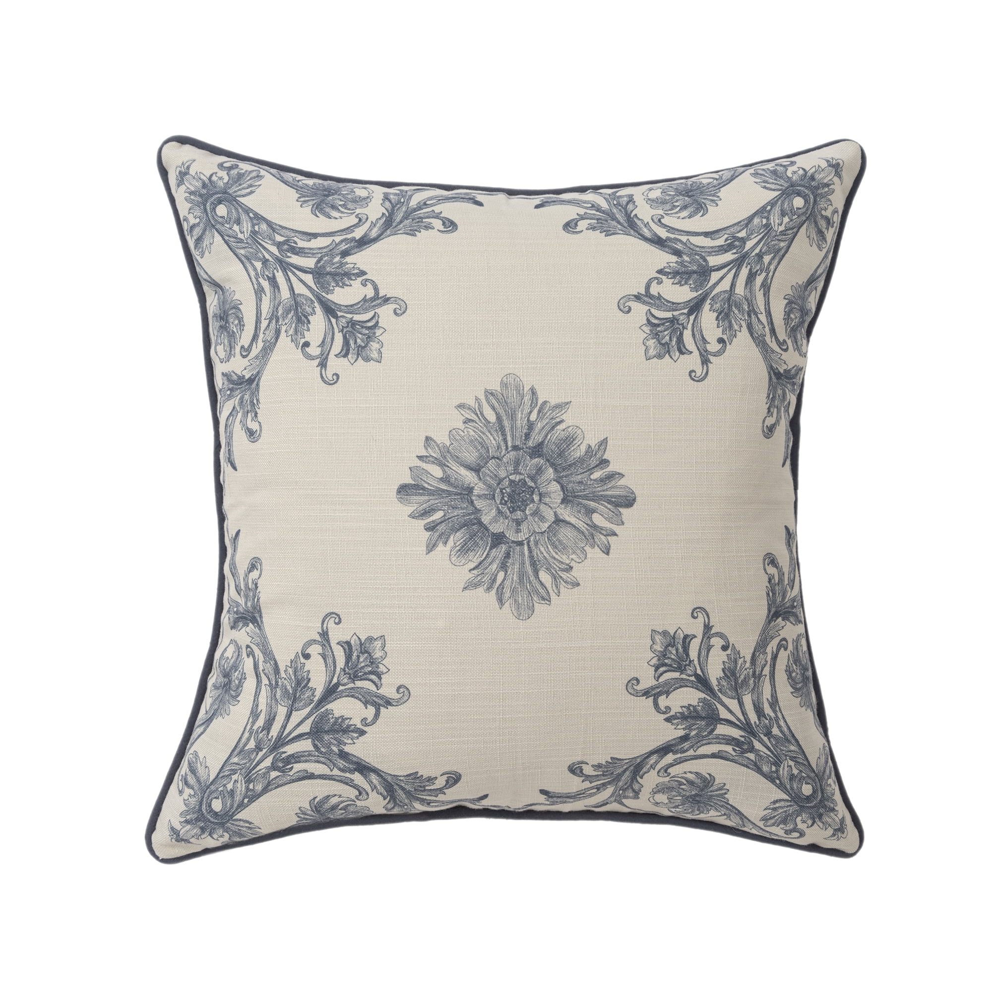 Harlow Hill Alton Blue/Ivory Floral 20" x 20" Recycled P.E.T. Adult Decorative Feather Filled Pillow