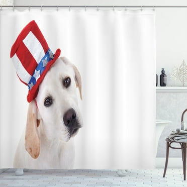Ambesonne 4th of July Shower Curtain, Dog with Hat, 69"Wx75"L, Multicolor