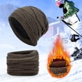 thumbnail image 2 of Frogued 2Pcs/Set Knitted Hat Neck Warmer Slouchy Stretchy Thickened Plush Lining Soft Keep Warm Solid Color Winter Thermal Men Women Knit Beanie Scarf Kit for Outdoor Wine Red, 2 of 13