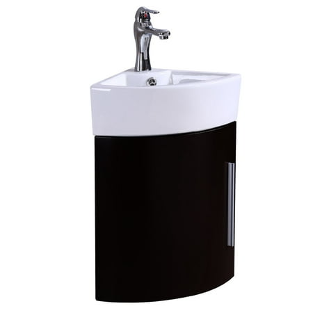 Black White Combo Corner Wall Mount Bathroom Cabinet Vanity Sink