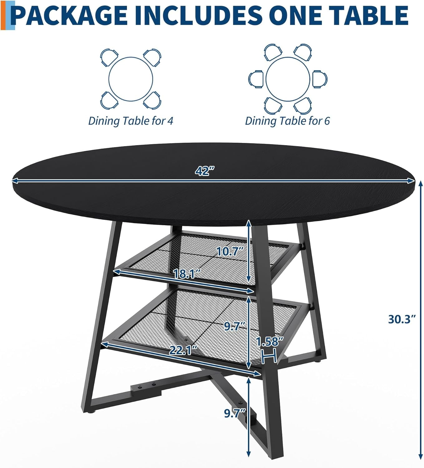 Gaderth Dinning Room Tables for 4, Round Dining Table Set with Storage, Circle Kitchen Dining Table with Metal Base, 47 Inch Wood Kitchen Tables with Storage Shelf【only table】