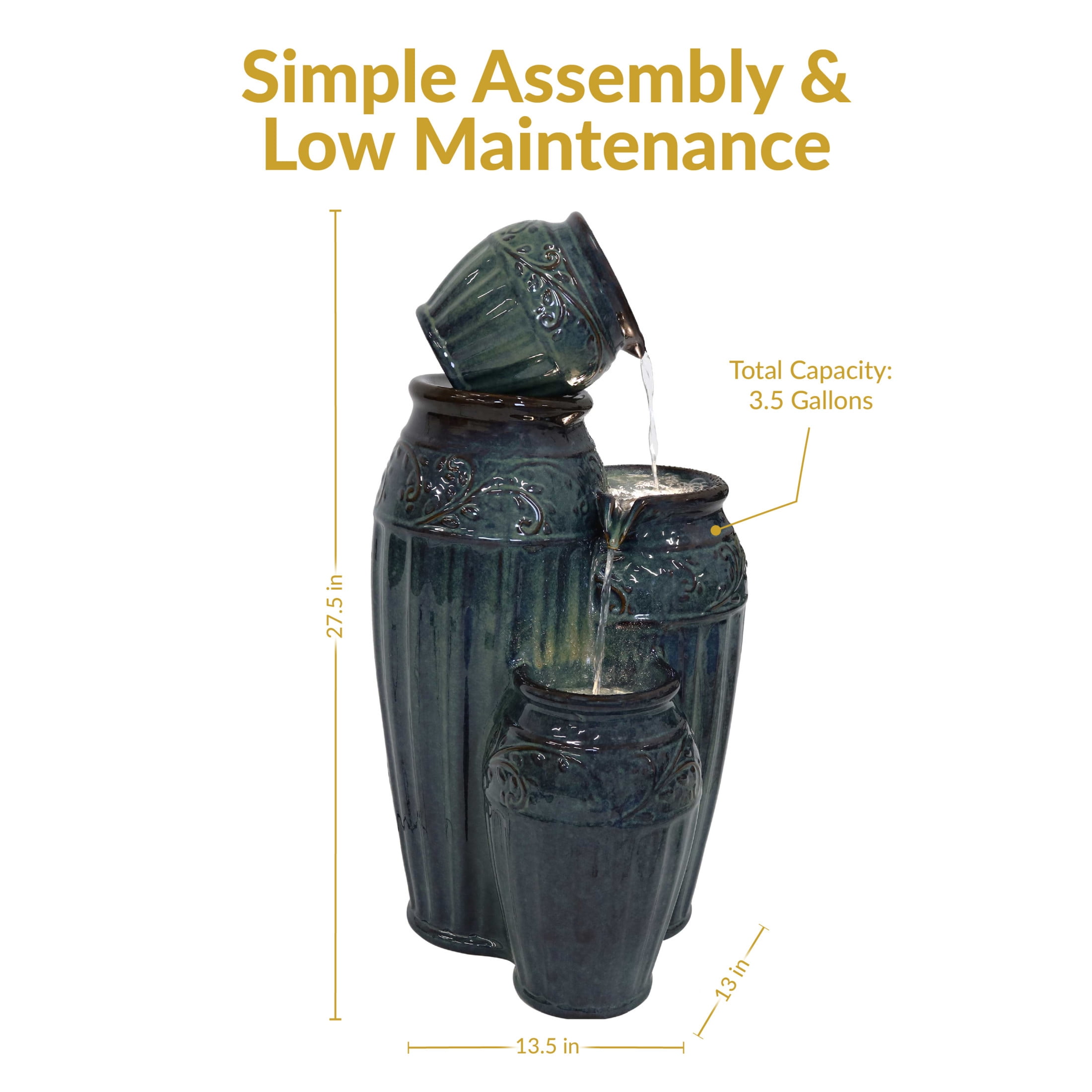 Sunnydaze Tour de Vase Ceramic Outdoor Water Fountain with Light