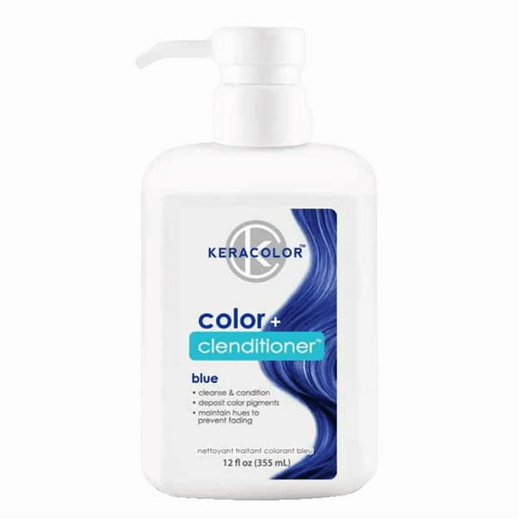 Keracolor Semi Permanent Hair Dye 3 in 1 Clenditioner, Blue, 12 fl oz