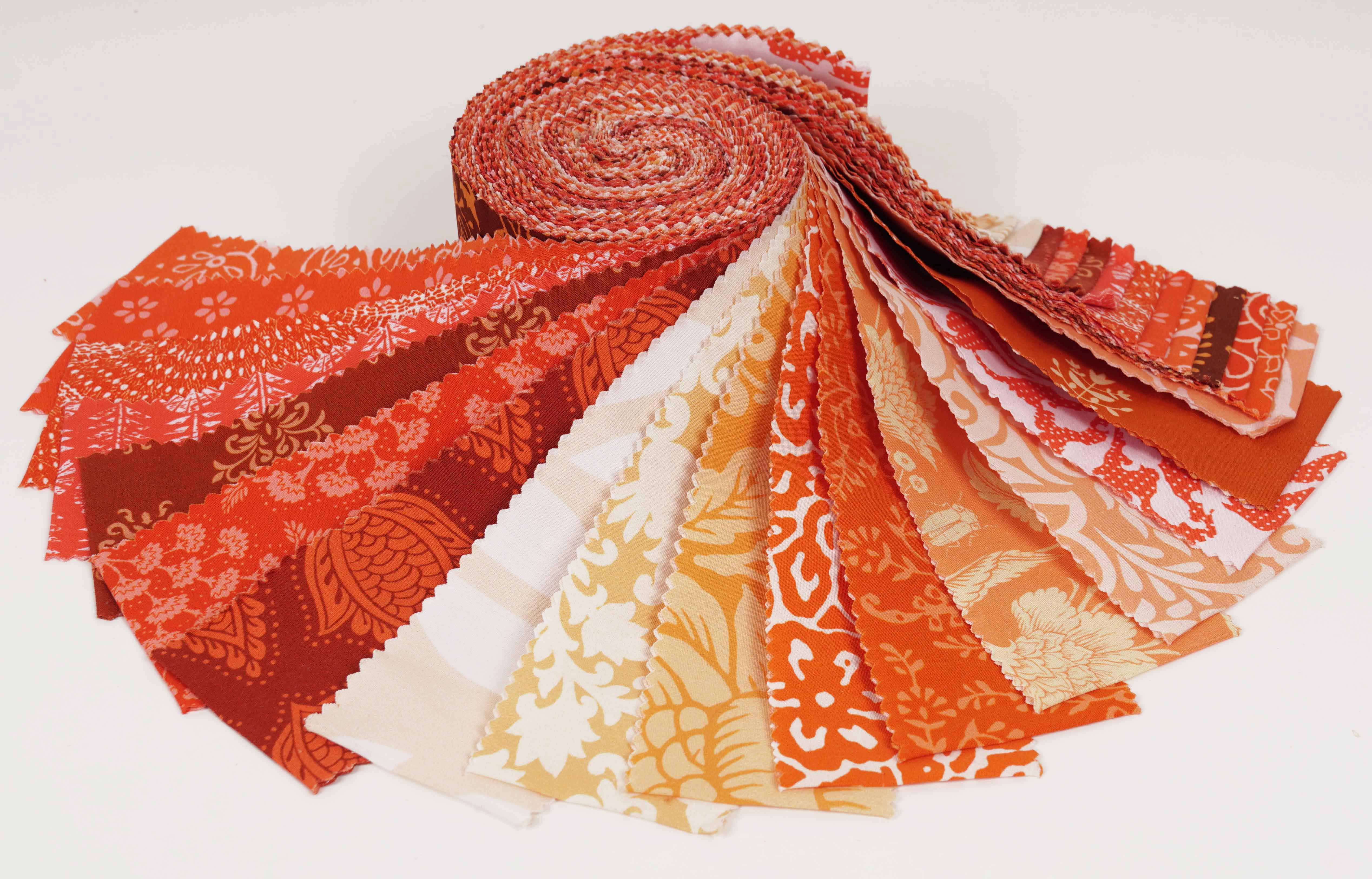Soimoi 40Pcs Asian Block Print Cotton Precut Fabrics For Quilting Craft Strips 2.5x42inches Jelly Roll - Peach & Orange