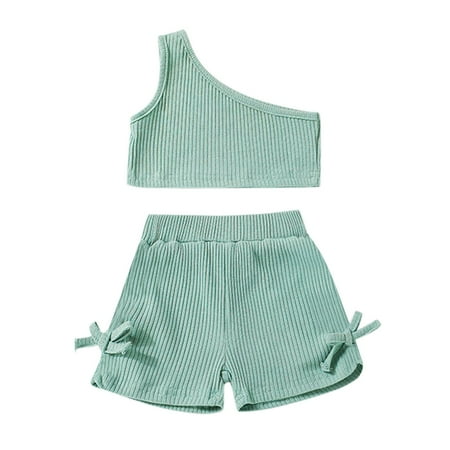 

CONYUMN Toddler Clothes for Girls Newborn Infant Baby Girls Sleeveless Ribbed Vest Tops Solid Shorts Pants 2Pcs Set 2T Girl Clothes Girls Pajamas Toddler Boys Pajamas (Green 86)