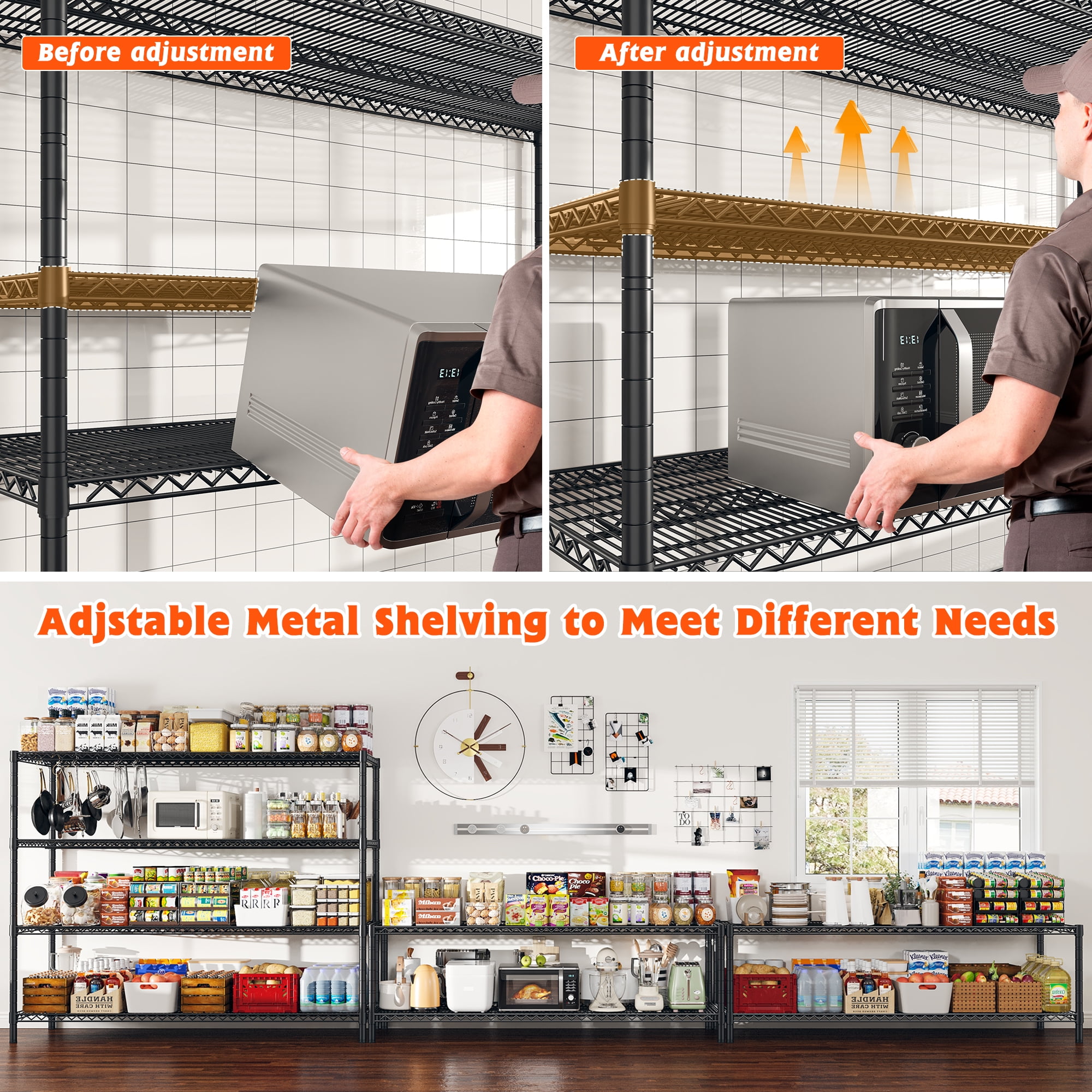 REIBII 60"W x 24"D x 65.3"H Wire Shelving 4 Shelf Storage Shelves with Wheels,2400lbs Total Capacity