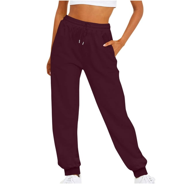 Women Casual Trousers High Waist Drawstring With Multi-Pockets Long Pants RXIRUCGD Vin, Taille: S