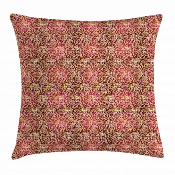 Yellow Damask Throw Pillow Cushion Cover, Eastern Oriental Style Hand
