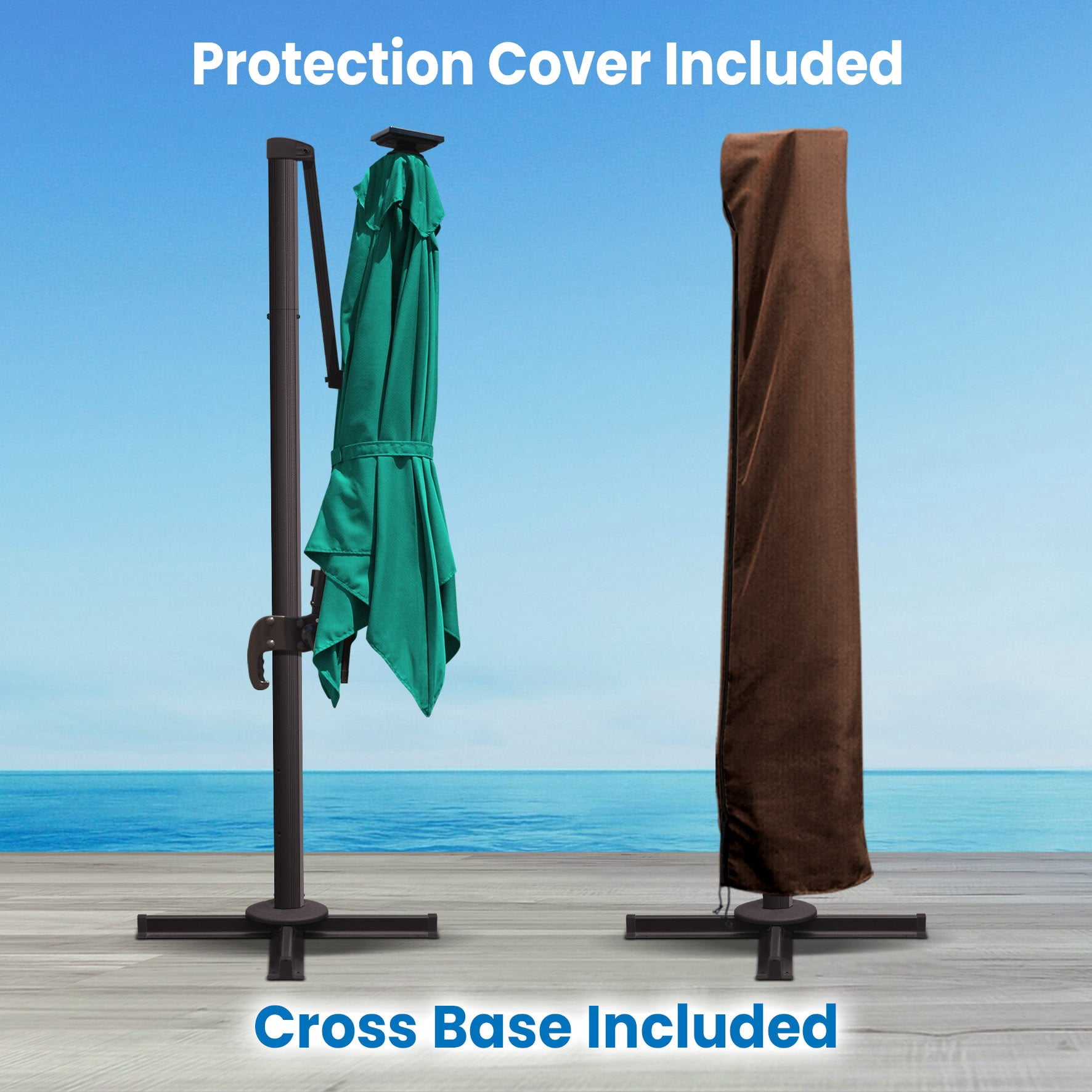 SUNNYOUTDOOR 8'x8' Sunbrella Cover Umbrella Deluxe Cantilever Umbrella Outdoor Garden Patio Umbrella (Teal)