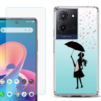 Phone Case for TCL K33 5G, with Screen Protector, by OneToughShield - Rain/Hearts