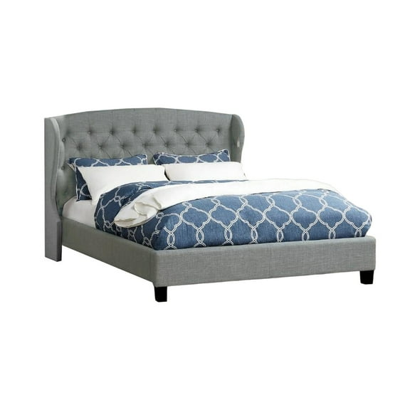 Jimi Queen Bed Button Tufted Light Gray Polyester Upholstered Headboard
